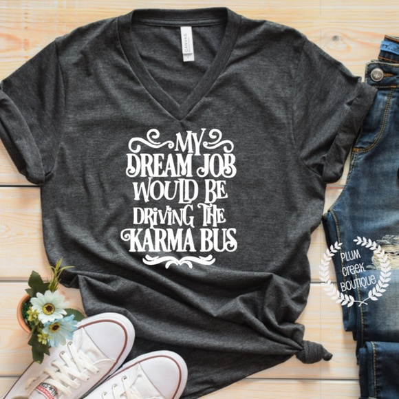 Plum Creek Boutique Tops - Karma Bus TShirt Gray Vneck Short Sleeve NEW NWT